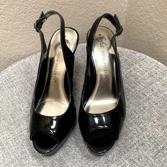 🔹Sofia Vergara Argentina Black Peep Toe Platform Stiletto Heels.. - Picture 2 of 11